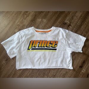Prince Crop Top White and Yellow Graphic Tee